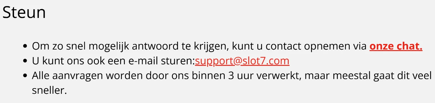Klantenservice bij Slot7 – 24/7 bereikbaar via live chat en e-mail